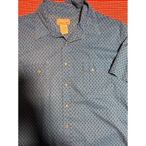 Wrangler Western Shirt Mens 2X Tall Blue Paisley Print Short Sleeve Snap Button